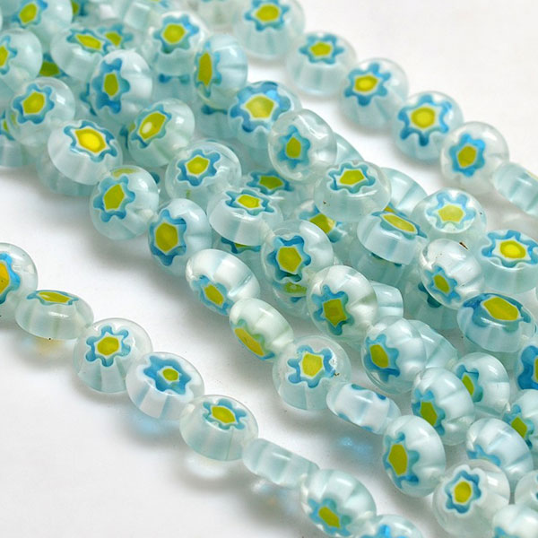 밀피오리 플라워글래스 10~12mm(라이트시안) - 1줄