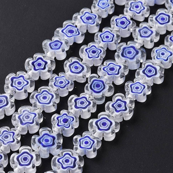 밀피오리 플라워글래스 10~12mm(블루) - 반줄(약17개)