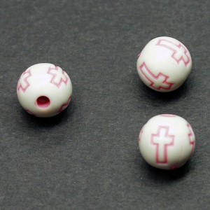 십자가무늬 라운드 10mm(핑크) - 5개
